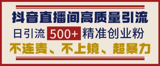 抖音直播间引流创业粉，无需连麦、不用上镜、超暴力，日引流500+高质量精准创业粉-七七项目网