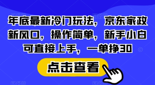 年底最新冷门玩法，京东家政新风口，操作简单，新手小白可直接上手，一单挣30【揭秘】-七七项目网