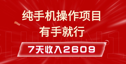 纯手机操作的小项目，有手就能做，7天收入2609+实操教程【揭秘】-七七项目网