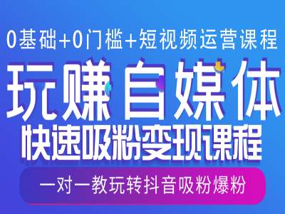 0基础+0门槛+短视频运营课程，玩赚自媒体快速吸粉变现课程，一对一教玩转抖音吸粉爆粉-七七项目网