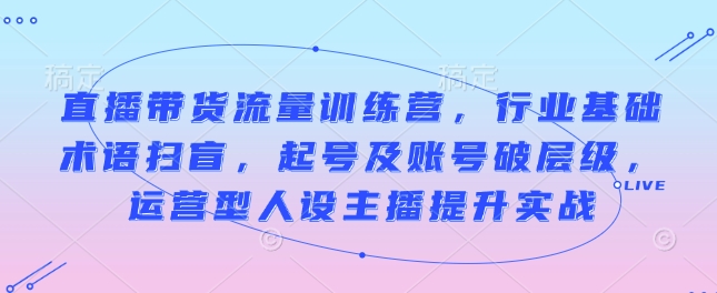 直播带货流量训练营，行业基础术语扫盲，起号及账号破层级，运营型人设主播提升实战-七七项目网