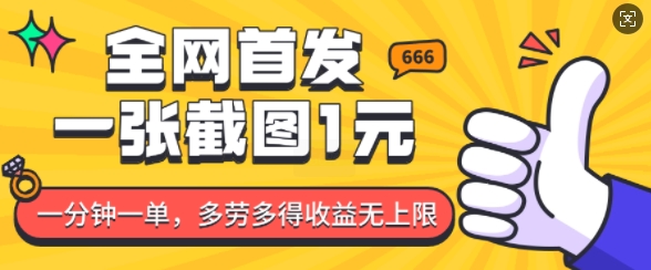 全网首发，一张截图1块钱，一分钟一单，多劳多得，收益无上限-七七项目网