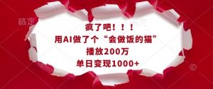 疯了吧！用AI做了个“会做饭的猫”，播放200万，单日变现1k-七七项目网