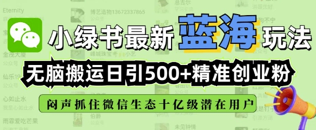 小绿书无脑搬运引流，全自动日引500精准创业粉，微信生态内又一个闷声发财的机会-七七项目网