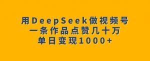用DeepSeek做视频号，一条作品点赞几十万，单日变现1k-七七项目网