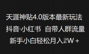 天涯神贴4.0版本最新玩法,抖音·小红书自带人群流量,新手小白轻松月入过W-七七项目网
