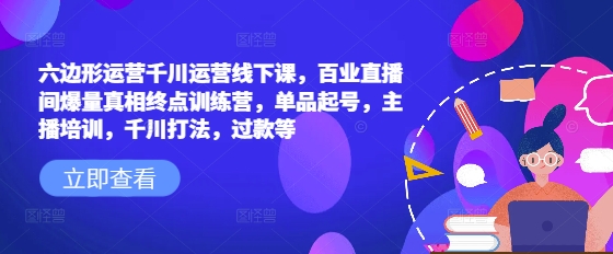 六边形运营千川运营线下课，百业直播间爆量真相终点训练营，单品起号，主播培训，千川打法，过款等-七七项目网