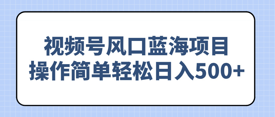 视频号风口蓝海项目，操作简单轻松日入500+-七七项目网