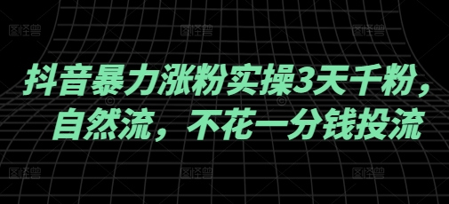 抖音暴力涨粉实操3天千粉，自然流，不花一分钱投流，实操经验分享-七七项目网