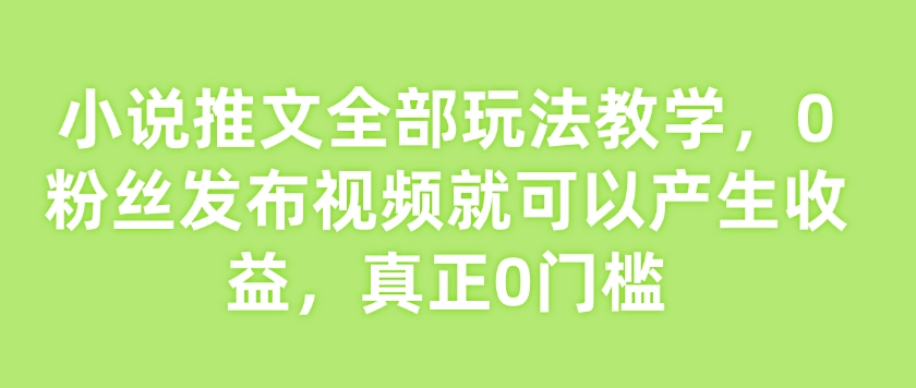 小说推文全部玩法教学，0粉丝发布视频就可以产生收益，真正0门槛-七七项目网