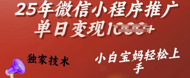 25年微信小程序推广单日变现多张，独家技术，小白宝妈轻松上手【揭秘】-七七项目网