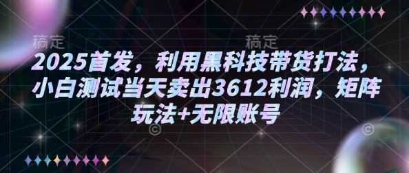 2025首发，利用黑科技带货打法，小白测试当天卖出3612利润，矩阵玩法+无限账号【揭秘】-七七项目网