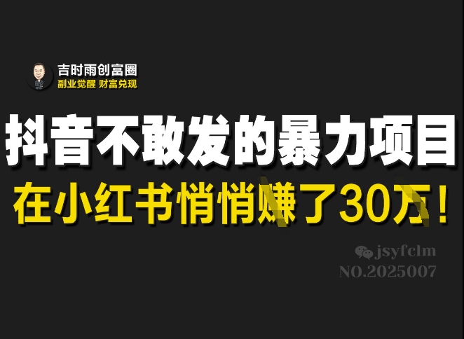 抖音不敢发的暴利项目，在小红书悄悄挣了30W-七七项目网