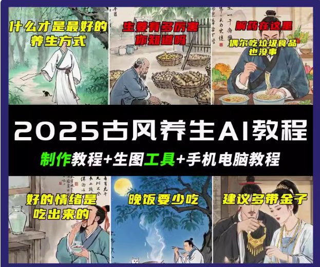 抖音AI古风养生视频教程日入五张 轻松涨粉 10W+-七七项目网