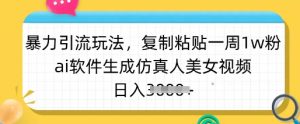 暴力引流玩法，复制粘贴一周1w粉，ai软件生成仿真人美女视频，日入多张-七七项目网