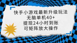 快手小游戏最新版升级玩法，新风口，无脑单机日入40+，可批量放大，小...-七七项目网