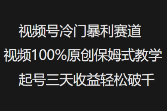 视频号冷门暴利赛道视频100%原创保姆式教学起号三天收益轻松破千-七七项目网