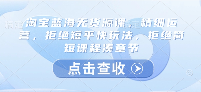 淘宝蓝海无货源课，精细运营，拒绝短平快玩法，拒绝简短课程凑章节-七七项目网