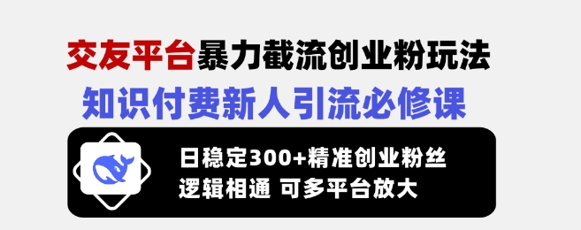 交友平台暴力截流创业粉玩法，知识付费新人引流必修课，日稳定300+精准创业粉丝，逻辑相通可多平台放大-七七项目网