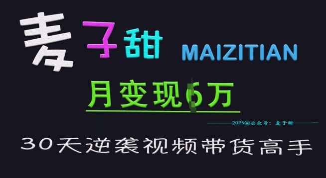 麦子甜30天逆袭视频带货高手，单月变现6W加特训营-七七项目网