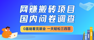 网赚搬砖项目,国内问卷调查,0基础看完就会 一天轻松三四百,靠谱副业...-七七项目网