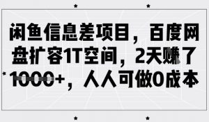 闲鱼信息差项目，百度网盘扩容1T空间，2天收益1k+，人人可做0成本-七七项目网