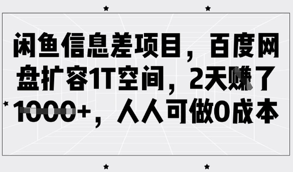 闲鱼信息差项目，百度网盘扩容1T空间，2天收益1k+，人人可做0成本-七七项目网