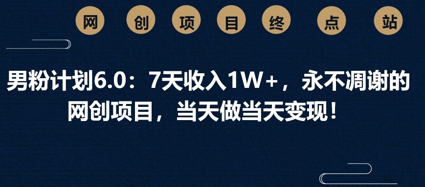 男粉计划6.0：7天收入1W+，永不凋谢的网创项目，当天做当天变现！-七七项目网