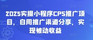 2025实操小程序CPS推广项目,自用推广渠道分享,实现被动收益-七七项目网