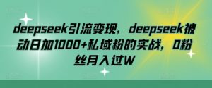 deepseek引流变现，deepseek被动日加1000+私域粉的实战，0粉丝月入过W-七七项目网