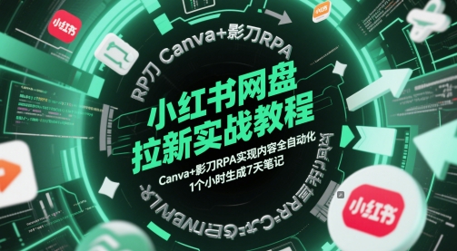 小红书网盘拉新实战教程，Canva+影刀RPA实现内容全自动化，1个小时生成7天笔记-七七项目网