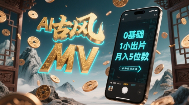 AI一键生成古风音乐MV，0剪辑基础1小时出片，多种变现渠道，一部手机月入5位数-七七项目网