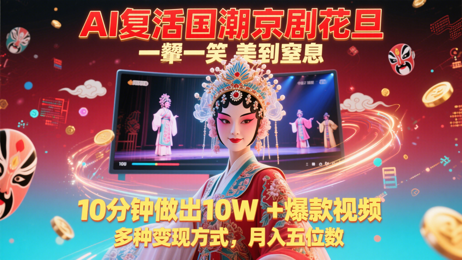 AI复活国潮京剧花旦，一颦一笑美到窒息，10分钟做出10W+爆款视频，多种变现方式-七七项目网