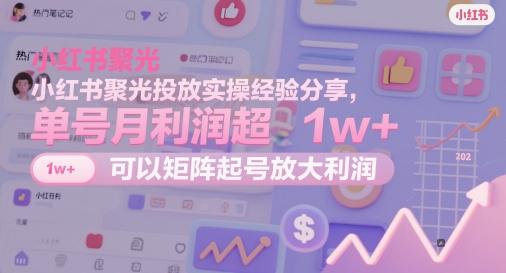 小红书聚光投放实操经验分享，单号月利润超1w+，可以矩阵起号放大利润-七七项目网