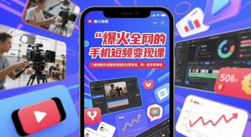 爆火全网的手机短视频变现课，0基础教你拍摄剪辑涨粉运营变现，用一部手机挣钱-七七项目网