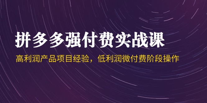 拼多多强付费实战课-44期，高利润产品项目经验，低利润微付费阶段操作-七七项目网