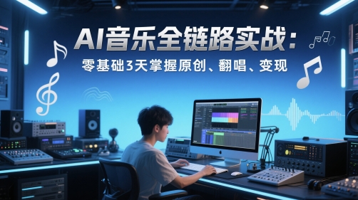 AI音乐全链路实战变现课：零基础3天掌握原创、翻唱、变现-七七项目网