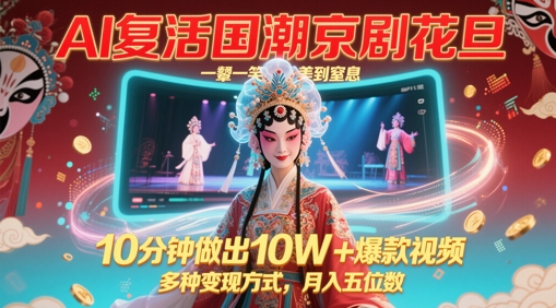 AI复活国潮京剧花旦，一颦一笑美到窒息，10分钟做出10W+爆款视频，多种变现方式，月入五位数-七七项目网