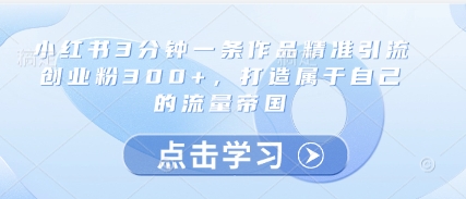 小红书3分钟一条作品精准引流创业粉300+，打造属于自己的流量帝国-七七项目网
