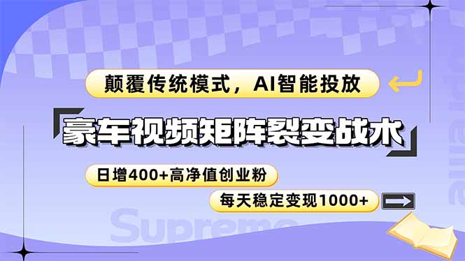 豪车视频矩阵裂变战术，颠覆传统模式，AI智能投放，日增400+高净值创业…-七七项目网