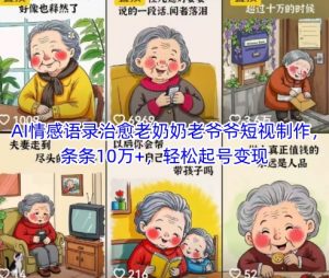 AI情感语录治愈老奶奶老爷爷短视制作，条条10万+，轻松起号变现-七七项目网