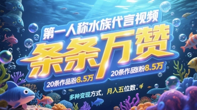 第一人称水族代言视频，条条万赞，20条作品涨粉7.8W，多种变现方式月入五位数-七七项目网
