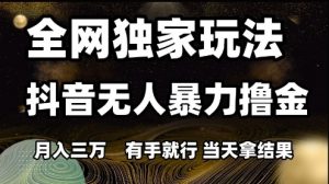 全网独家玩法抖音无人暴力撸金，月入3W，有手就行，当天拿结果【揭秘】-七七项目网