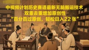 中视频计划历史赛道最新无脑搬运技术,双重去重增加原创性,百分百过原创,轻松日入2张-七七项目网