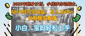 2025年翻身计划，小程序自动掘金48小时可见收益，日入2000+，长期稳定...-七七项目网