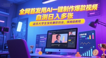全网首发用AI一键制作爆款视频，自测日入多张，适合大学生宝妈兼职创业，保姆级教程-七七项目网