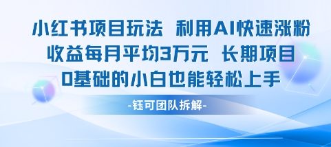 适合小白操作的小红书新项目，利用AI快速涨粉，收益每月平均1W+-七七项目网