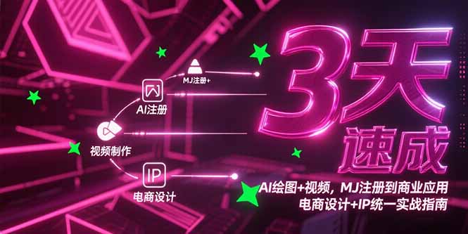 3天速成AI绘图+视频，MJ注册到商业应用，电商设计+IP统一实战指南-七七项目网