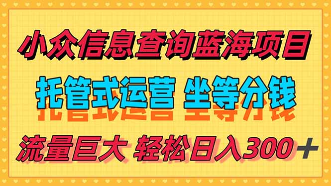 稳定日入300＋，小众信息查询蓝海项目，全程懒人式托管，解放你的时间-七七项目网