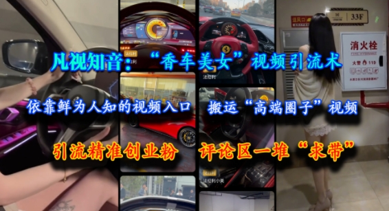 凡视知音：“香车美女”视频引流术，依靠鲜为人知的视频入口，搬运“高端圈子”视频，引流精准创业粉，评论区一堆“求带”-七七项目网